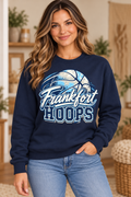 Model wearing Navy Frankfort Hoops Distressed Basketball Crewneck