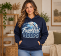 Model wearing Navy Frankfort Hoops Distressed Basketball Hoodie