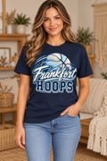 Model wearing Navy Frankfort Hoops Distressed Basketball T Shirt