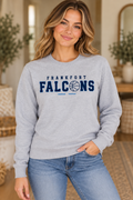 Model wearing Heather Gray Frankfort Falcons Basketball Minimal Crewneck