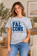 Model wearing Heather Gray Frankfort Falcons Basketball Stacked T Shirt