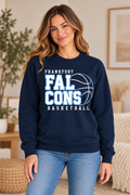 Model wearing Navy Frankfort Falcons Basketball Stacked Crewneck