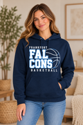 Model wearing Navy Frankfort Falcons Basketball Stacked Hoodie
