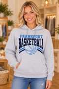 Model wearing Heather Gray Frankfort Basketball Varsity Stripes Hoodie
