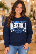 Model wearing Navy Frankfort Basketball Varsity Stripes Crewneck