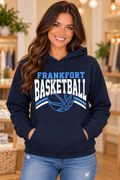 Model wearing Navy Frankfort Basketball Varsity Stripes Hoodie
