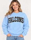 Woman modeling light blue Falcons polka dot crewneck