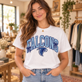 Model wearing Falcons Striped Bow White T Shirt
