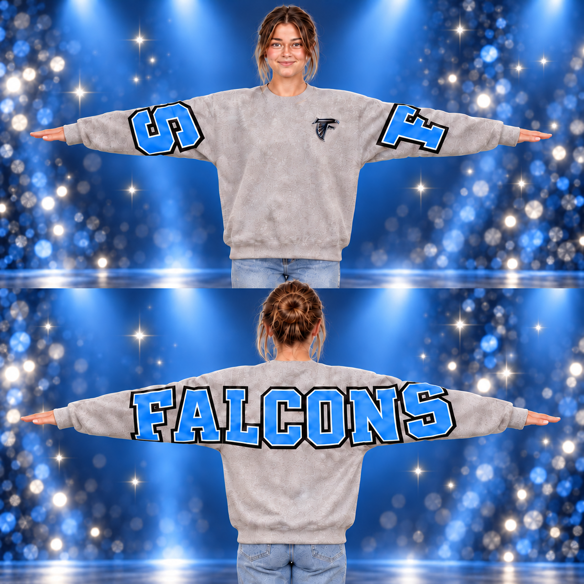Falcons ash crewneck front and back