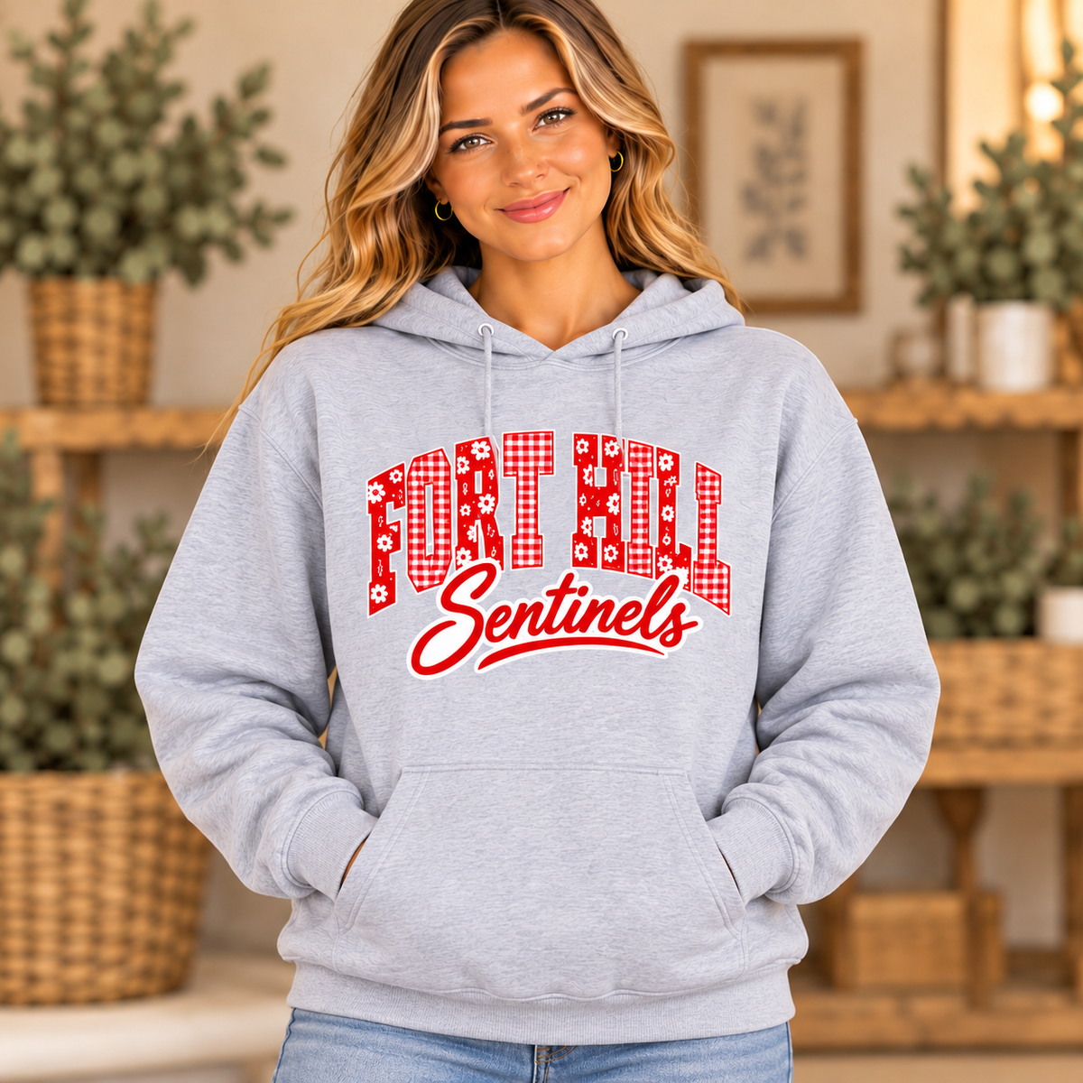 Fort Hill Sentinels Floral Gingham Sport Gray Hoodie