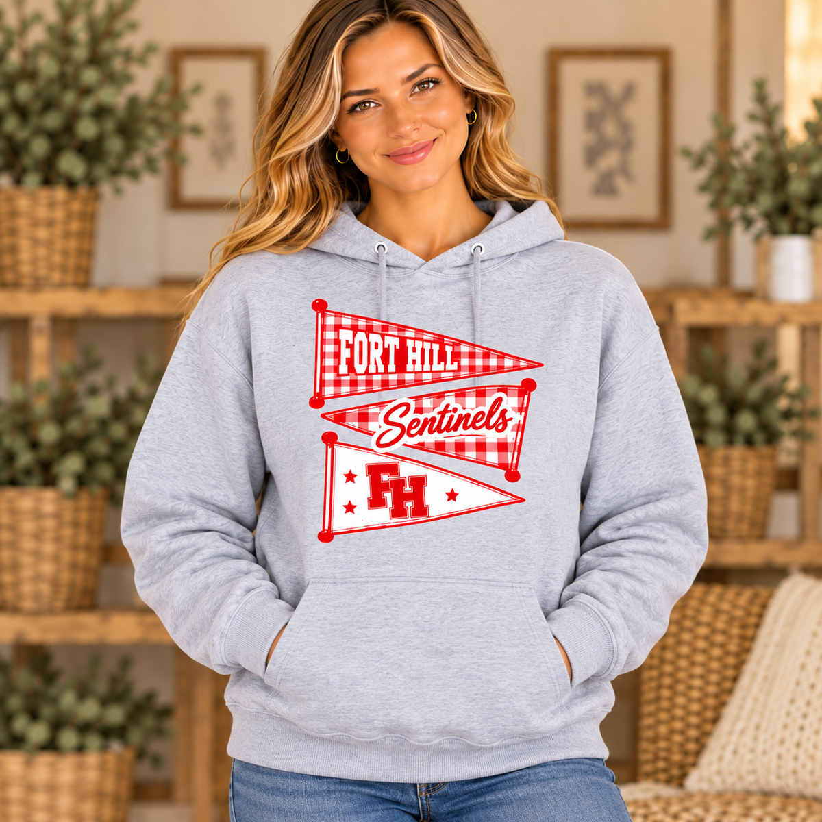 Fort Hill Sentinels Spirit Pennants Sport Gray Hoodie