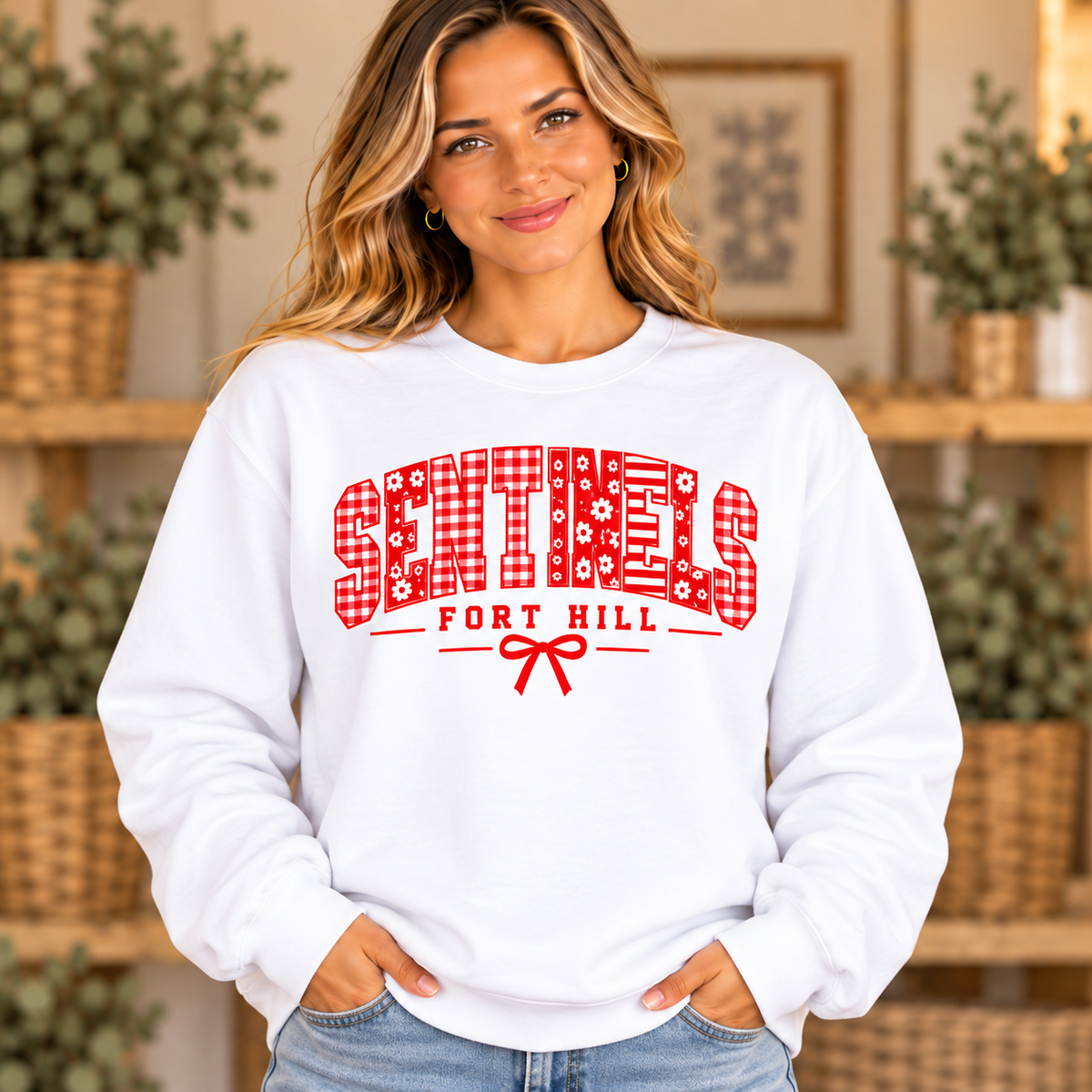 Fort Hill Sentinels Patchwork Sentinels Bow White Crewneck