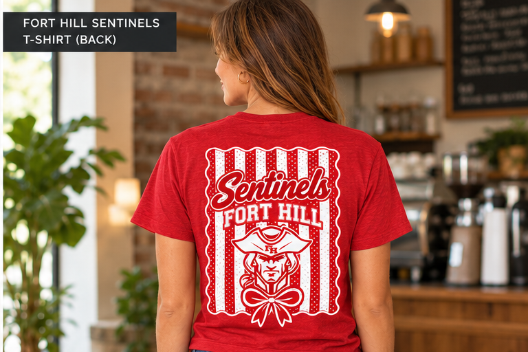 Fort Hill Sentinels red T-shirt back model mockup