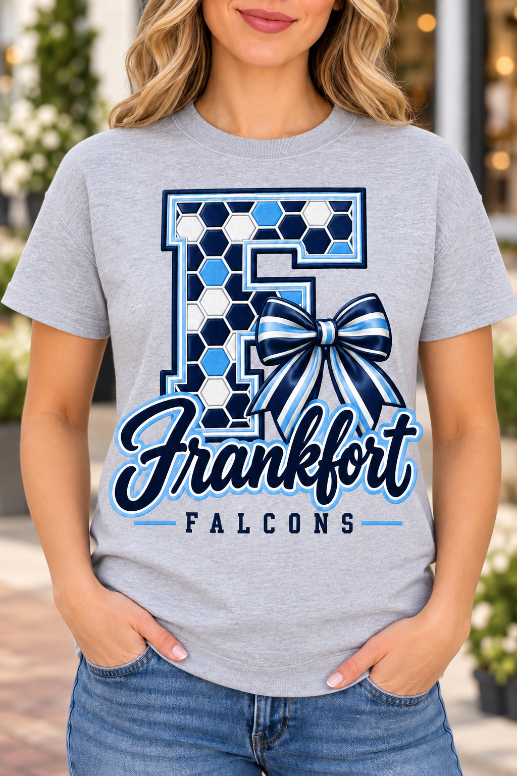 Frankfort Falcons honeycomb bow sport gray T-Shirt