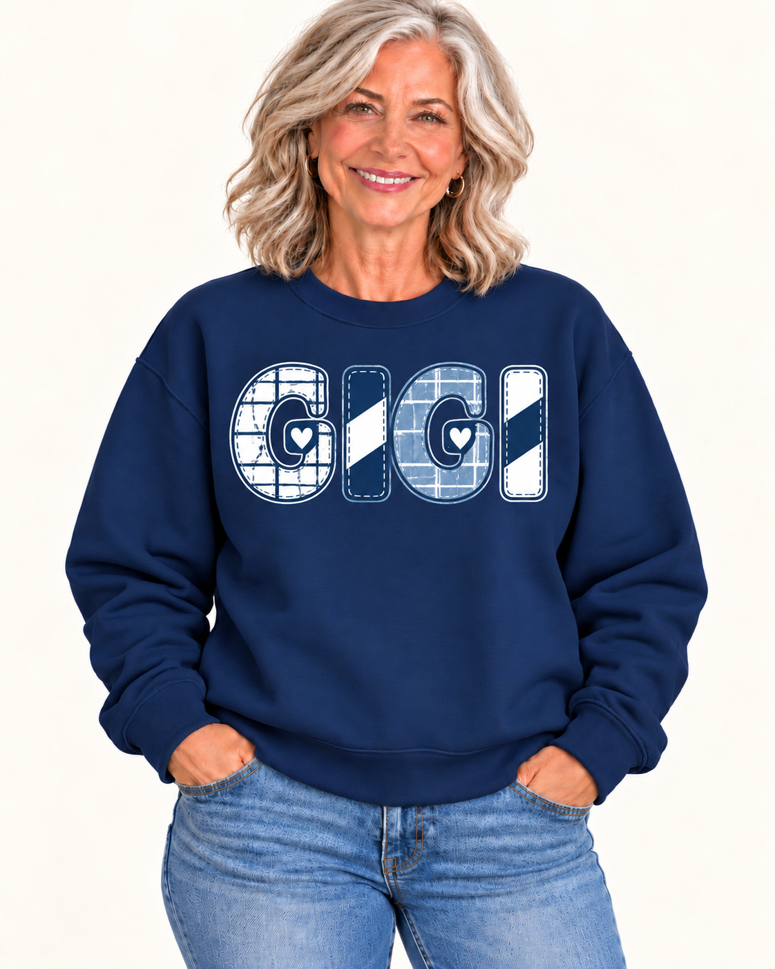 GIGI Navy Patchwork Crewneck