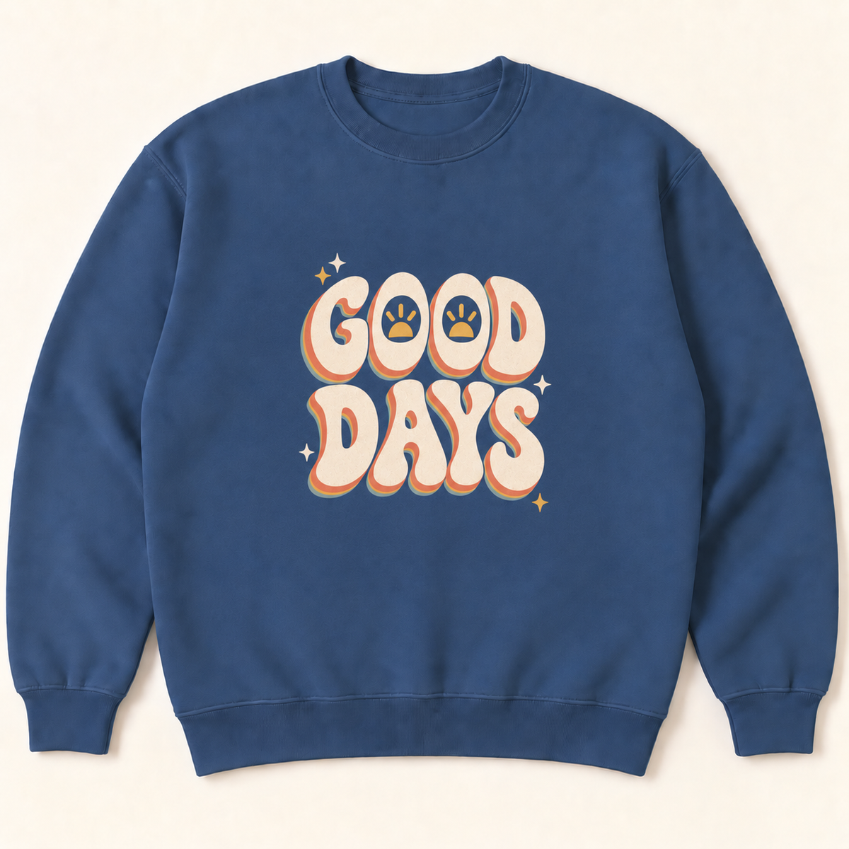 Indigo Blue GOOD DAYS crewneck flat mockup