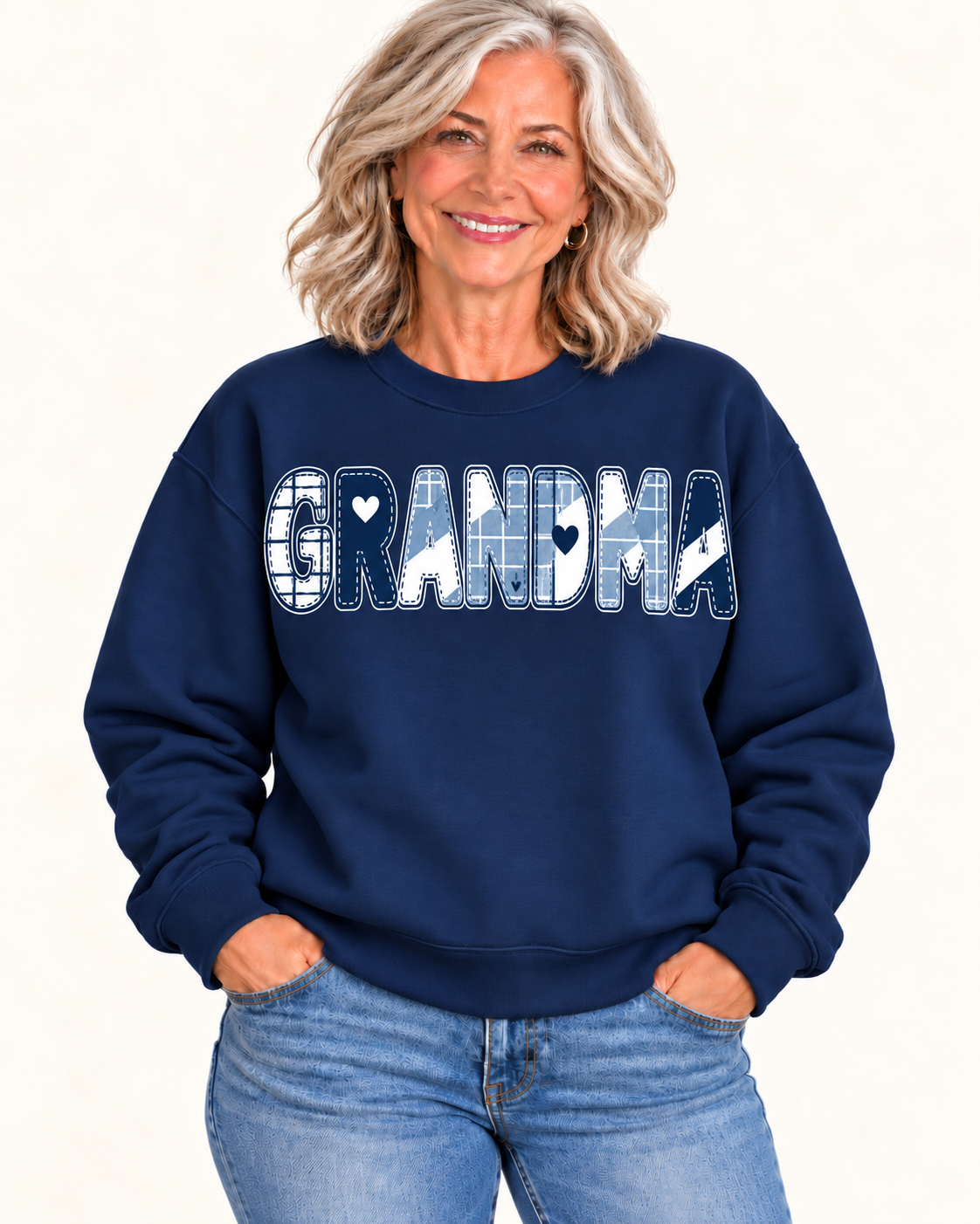 GRANDMA Navy Patchwork Crewneck