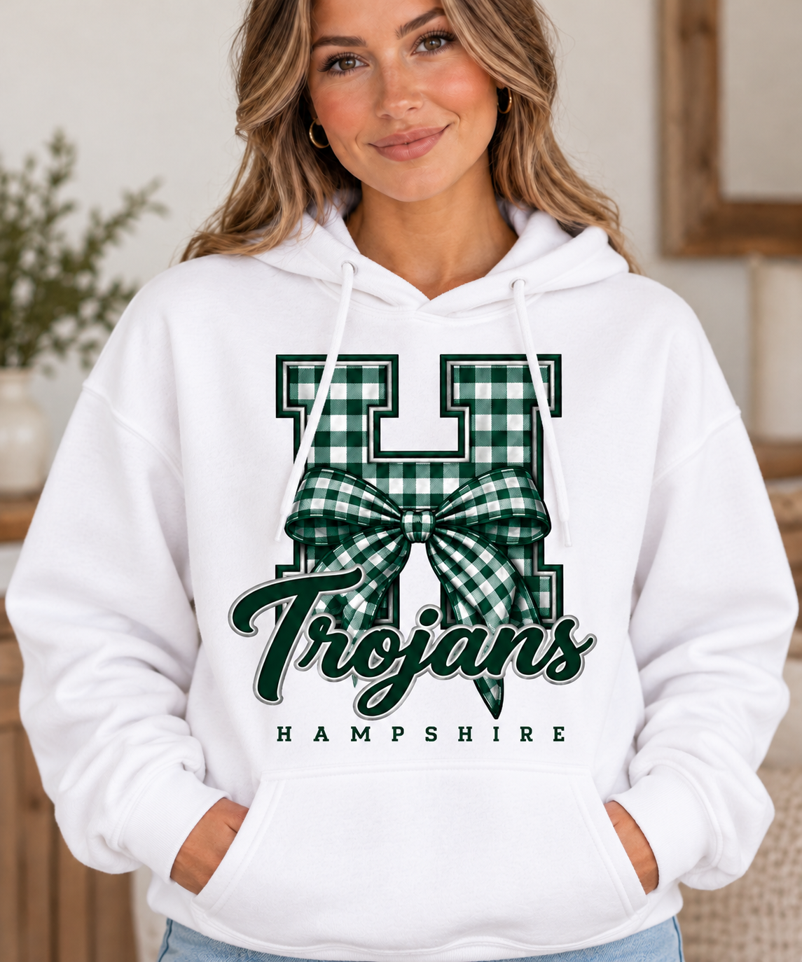Hampshire Trojans Gingham H Bow White Hoodie