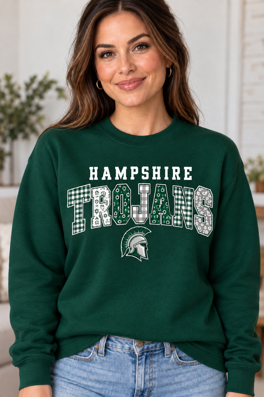 Hampshire Trojans Patchwork Trojans Forest Green Crewneck