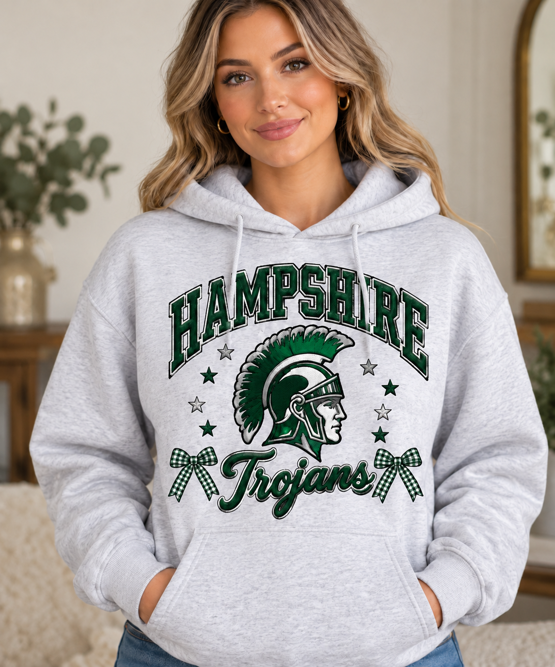 Hampshire Trojans Trojan Helmet Bows Ash Gray Hoodie