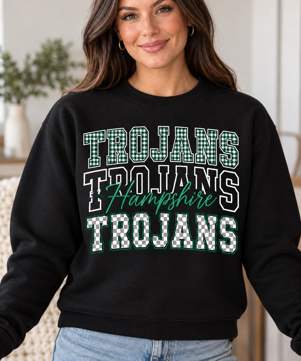 Hampshire Trojans Stacked Trojans Black Crewneck