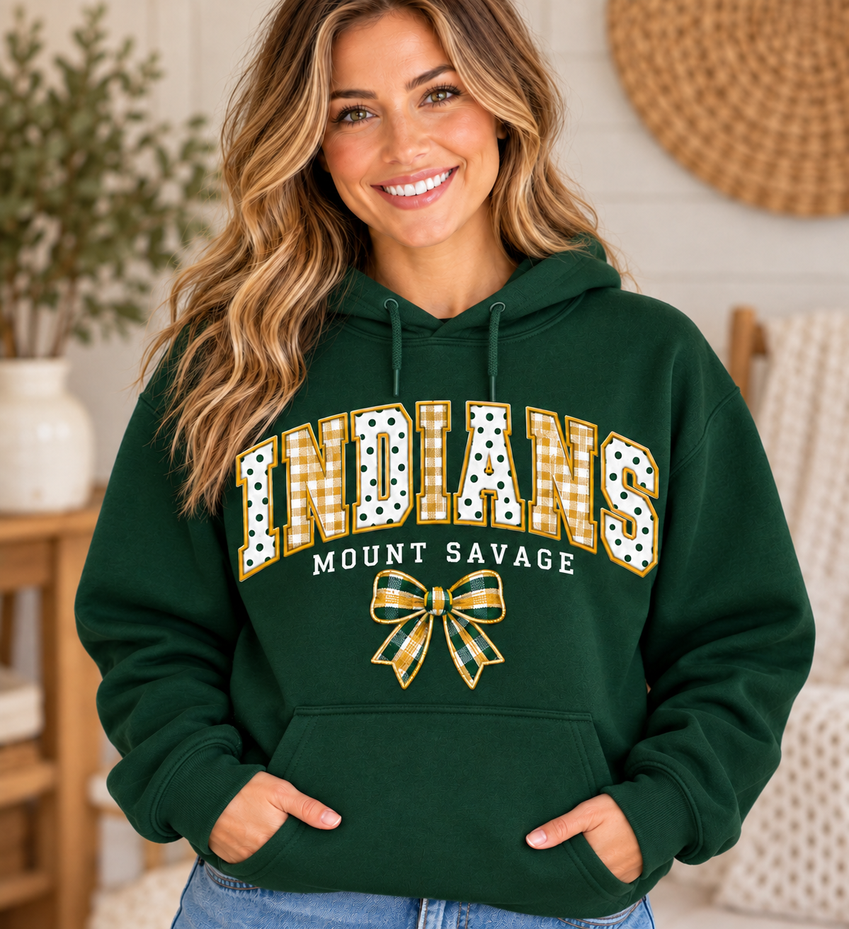 Mount Savage Indians Patchwork Bow Forest Green Hoodie