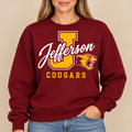 Jefferson Cougars Jefferson Script J Maroon Crewneck