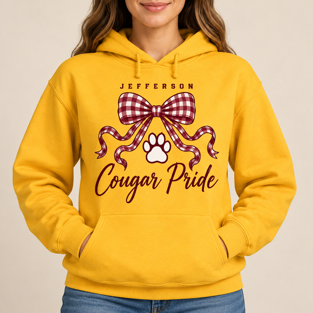 Jefferson Cougars Gingham Cougar Pride Gold Hoodie
