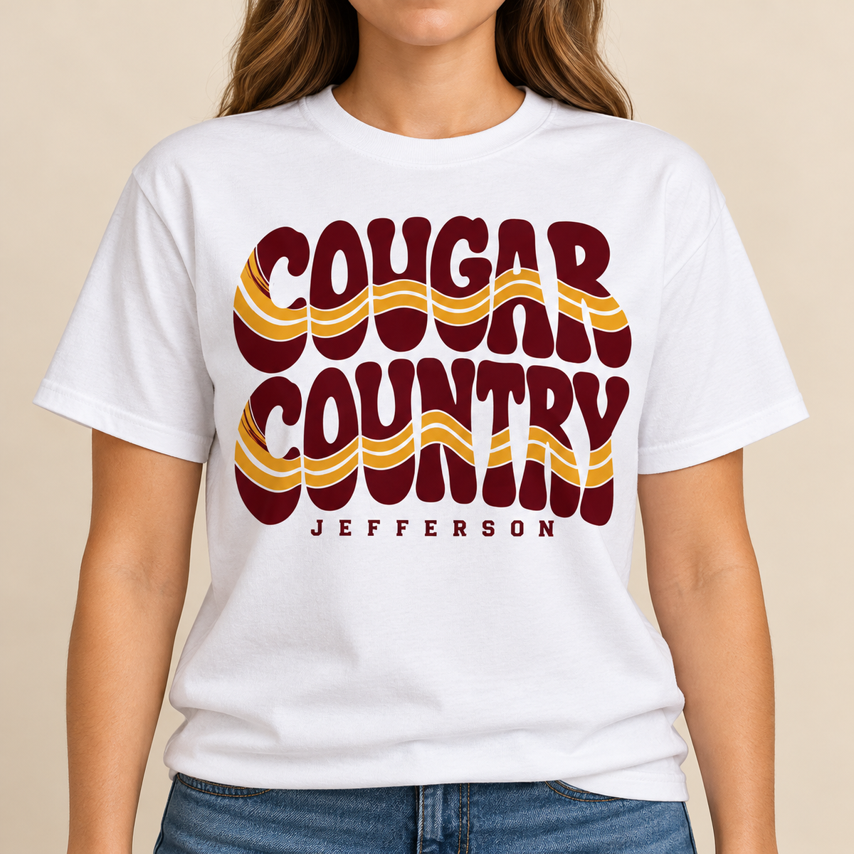 Jefferson Cougars Retro Cougar Country White T-Shirt