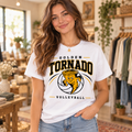 Model wearing white Keyser Golden Tornado volleyball T shirt