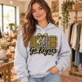 Model wearing light gray KHS Go Keyser hoodie