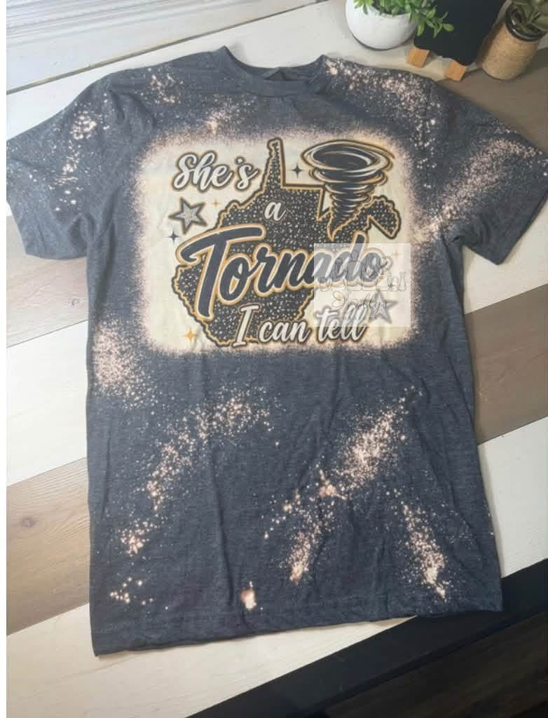 Original flat photo showing the She's a Tornado I Can Tell bleached T shirt