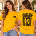 Front and back model views of gold Keyser Tornado T shirt