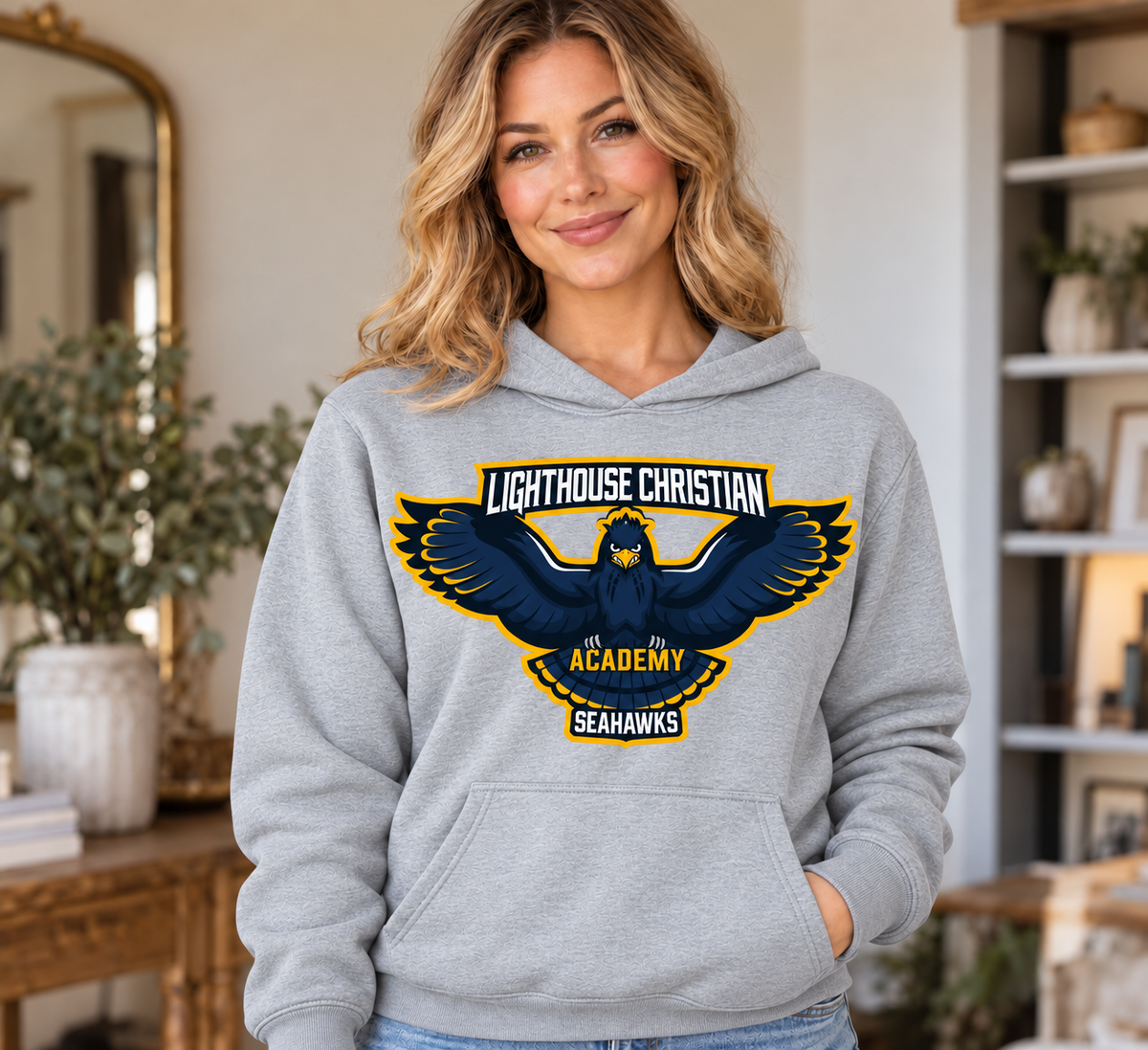 Lighthouse Seahawk Logo Navy and Gold Ash Hoodie