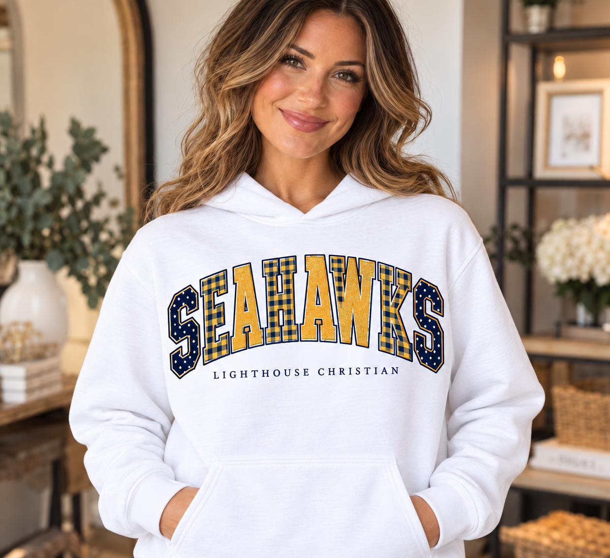Lighthouse Seahawks Patchwork White Hoodie