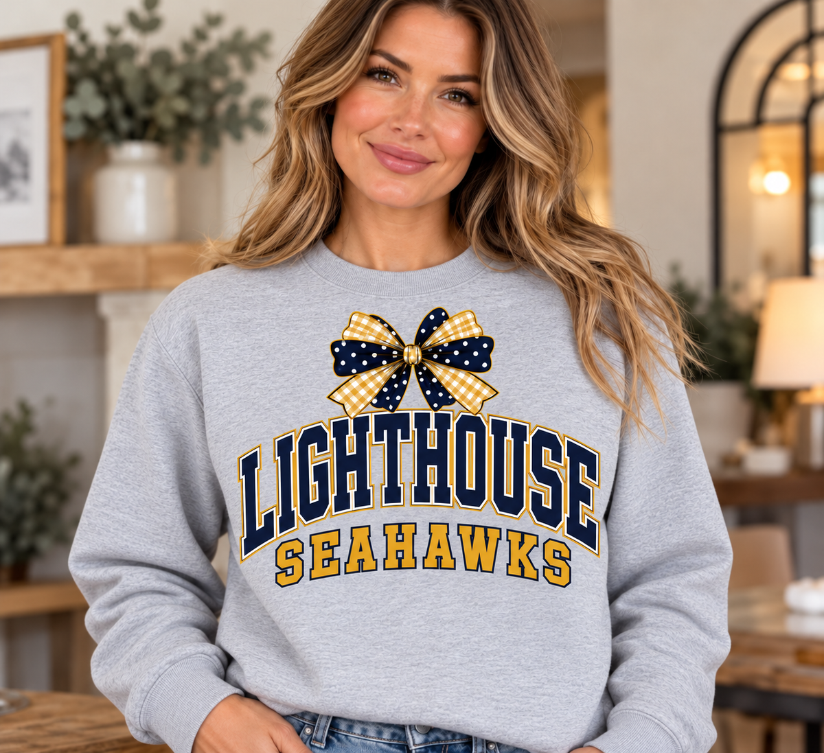 Lighthouse Seahawks Bow Sport Gray Crewneck