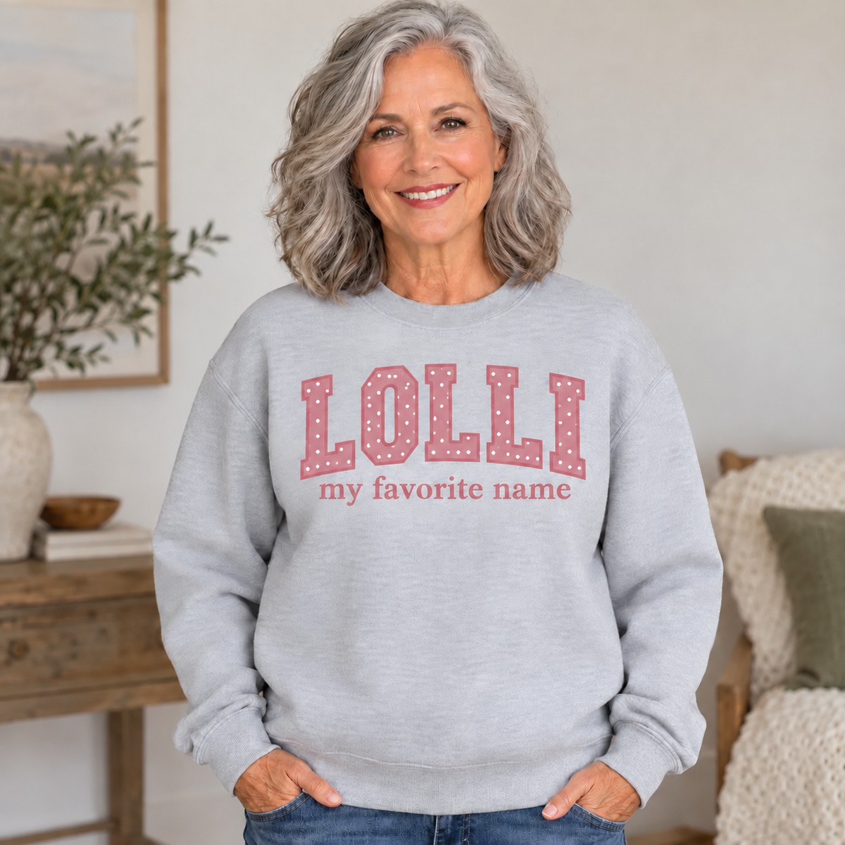 LOLLI Ash My Favorite Name Crewneck on older woman