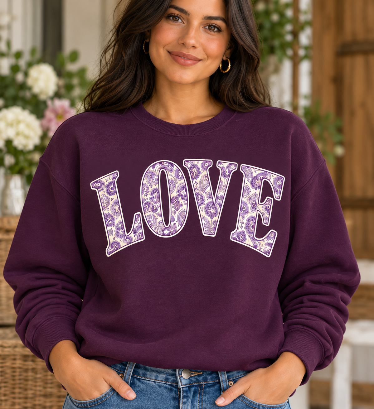LOVE Paisley Plum Crewneck