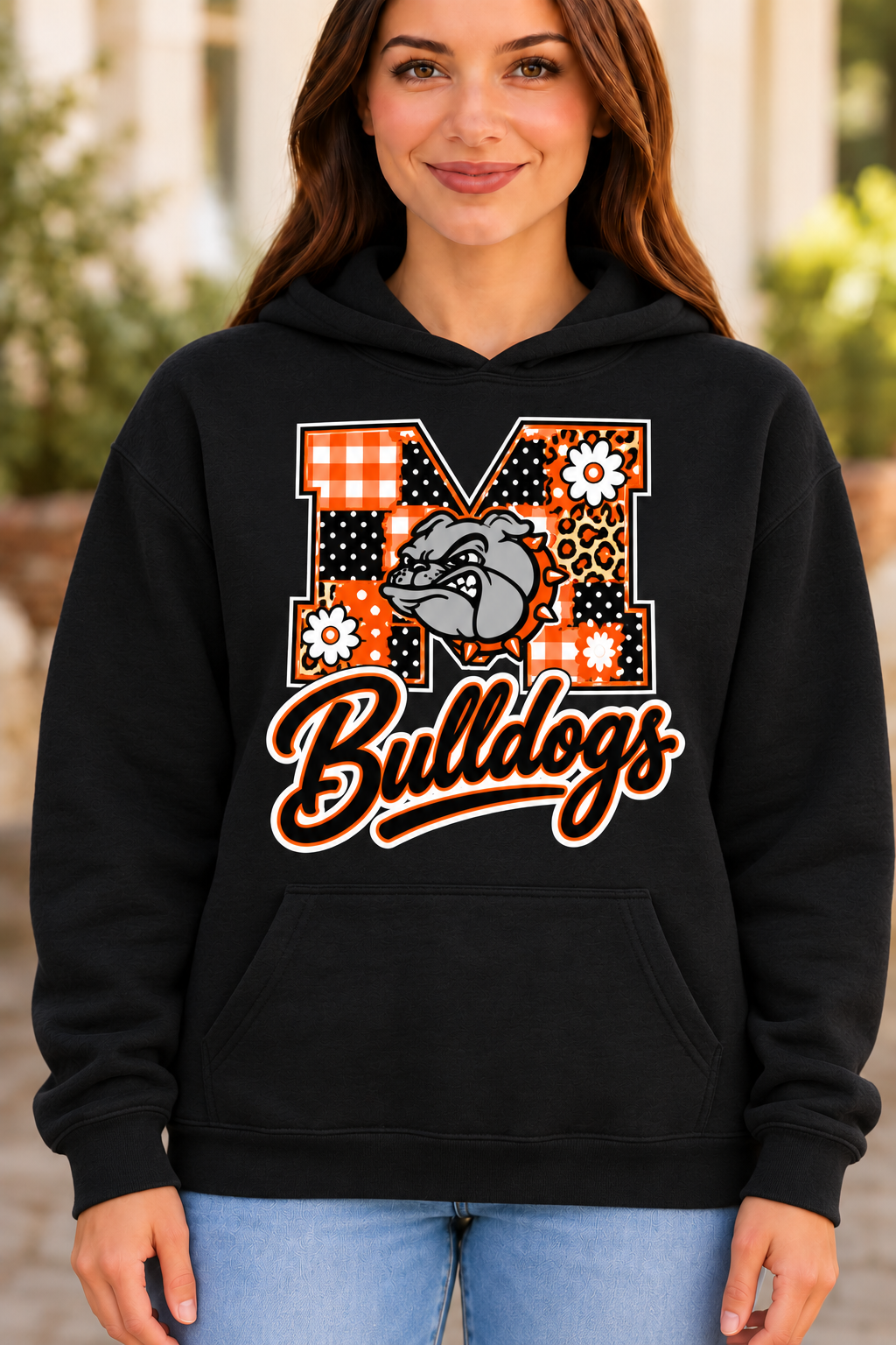 Martinsburg Bulldogs Patchwork Daisy M Black Hoodie