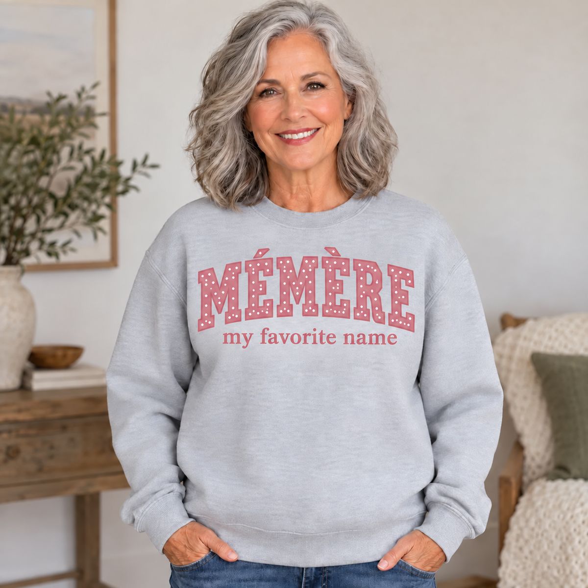MÉMÈRE Ash My Favorite Name Crewneck on older woman