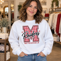 Meyersdale Raiders Gingham M Crewneck in White on a woman model