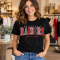 Meyersdale Raiders Patchwork T-Shirt in Black on a woman model