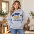 Moorefield Yellow Jackets Vintage Varsity Hoodie in Sport Gray on woman model