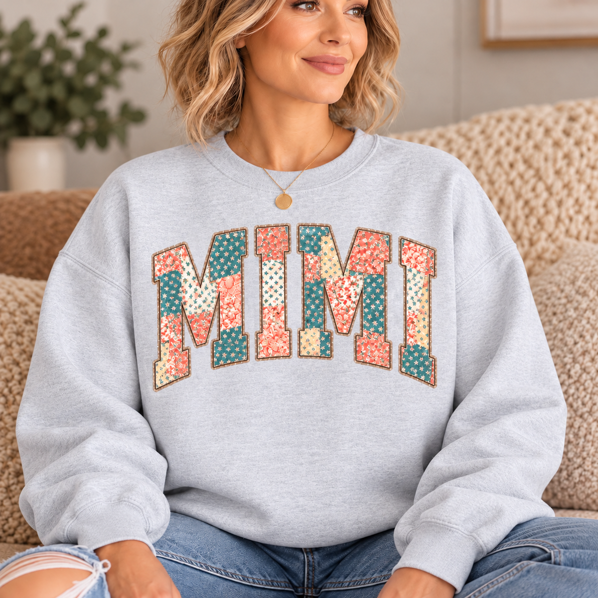 MIMI Ash Floral Patchwork Crewneck