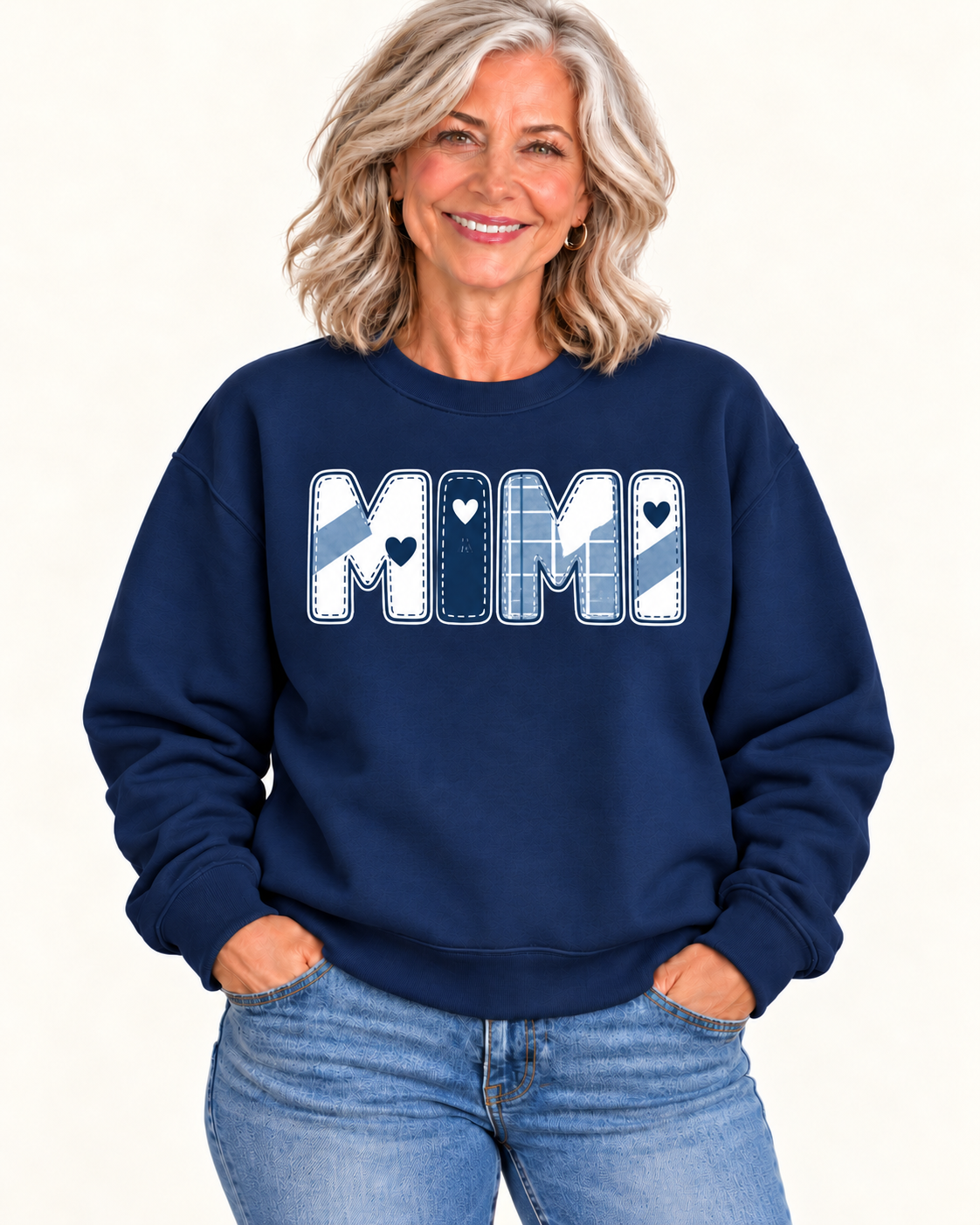MIMI Navy Patchwork Crewneck