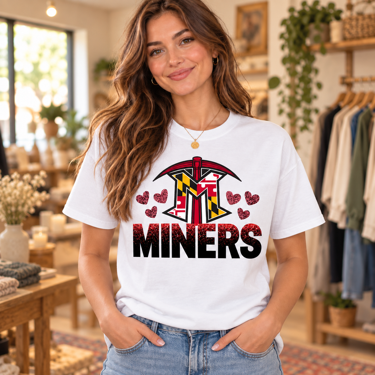 Miners Maryland Hearts White T Shirt boutique model