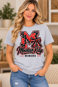 Mountain Ridge Miners Honeycomb Monogram Bow Sport Gray T-Shirt female model mockup