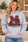 Mountain Ridge Miners Honeycomb Monogram Bow Sport Gray Hoodie female model mockup