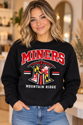 Mountain Ridge Miners Maryland Logo Varsity Black Crewneck female model mockup