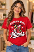 Mountain Ridge Miners Maryland Logo Game Day Red T-Shirt female model mockup